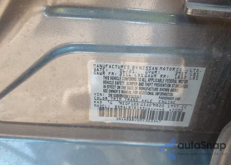 2021 Nissan Sentra S Xtronic Cvt from USA, damaged, VIN 3N1AB8BV0MY303347